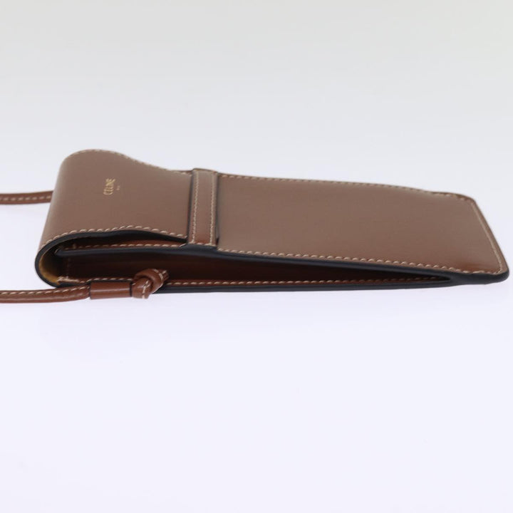 Celine Shoulder Pouch Leather Brown  77443
