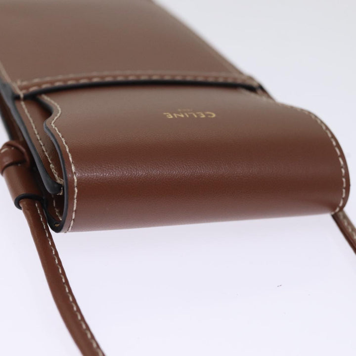 Celine Shoulder Pouch Leather Brown  77443