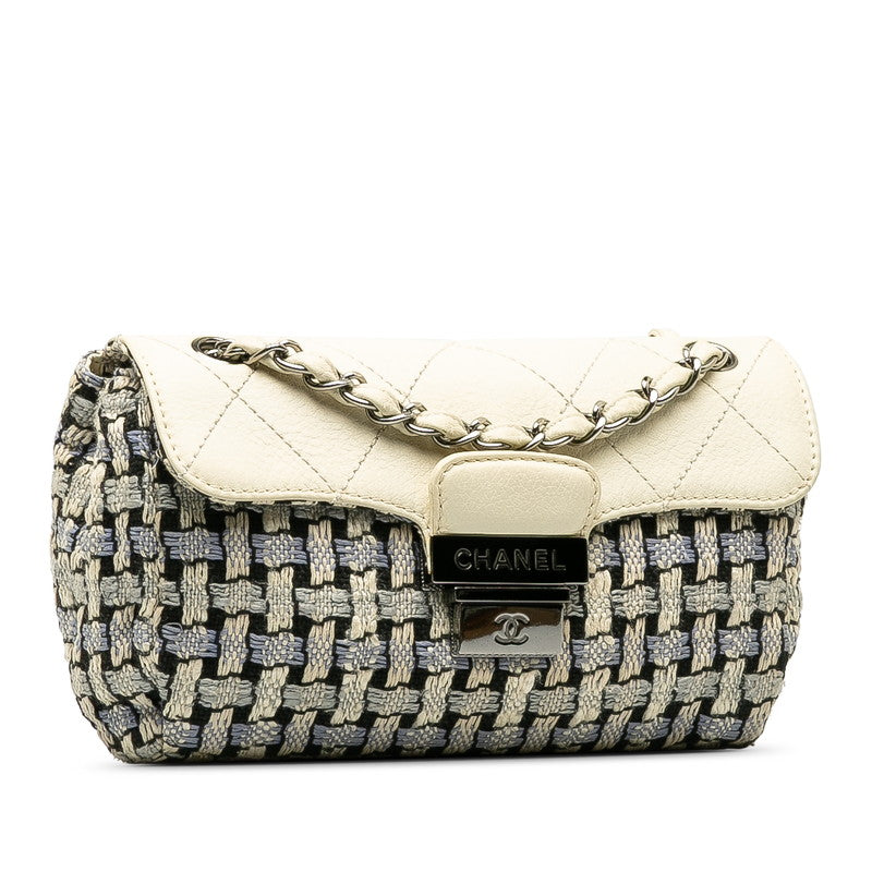 Top Quality Chanel Wild Stitch Flap Bag in Tweed Wool White Blue