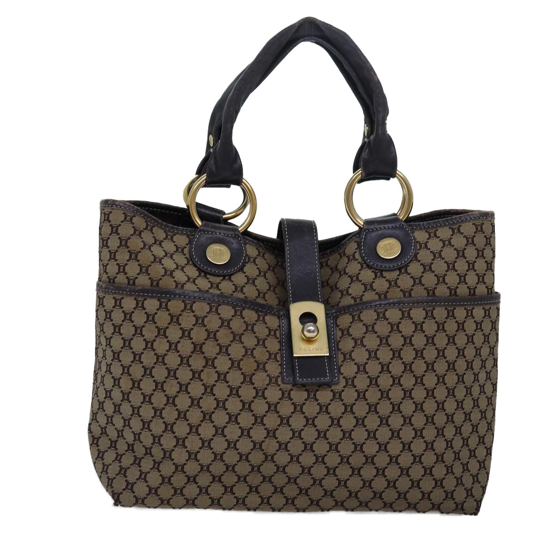 Celine Macadam Canvas Hand Bag Brown Auth 77646