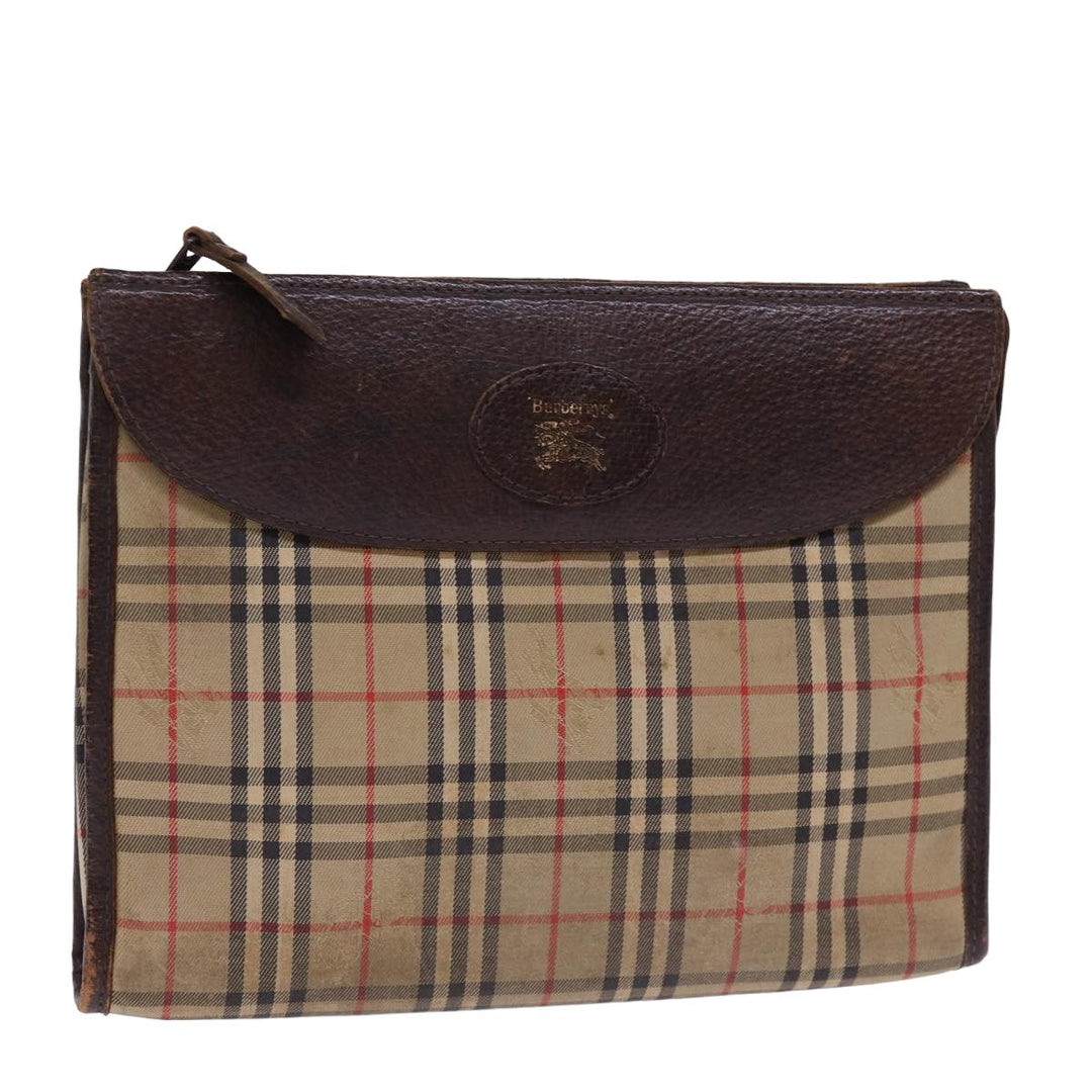 BurberrySs Nova Check Clutch Bag Canvas Beige Auth 77699