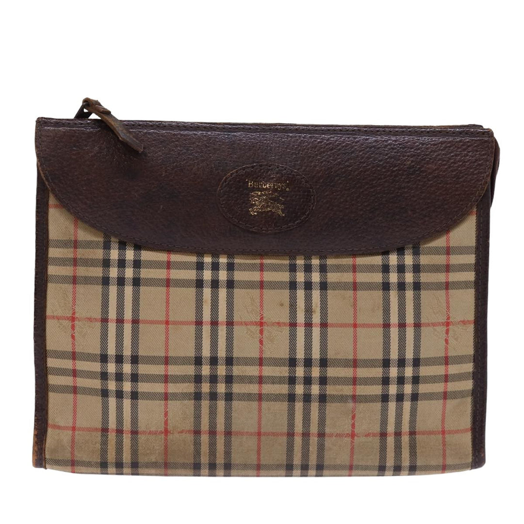 BurberrySs Nova Check Clutch Bag Canvas Beige Auth 77699