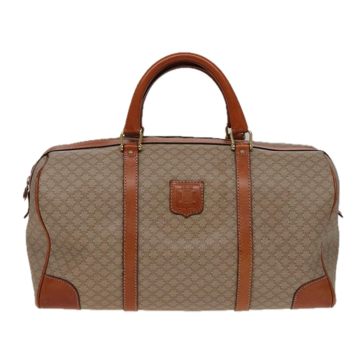 Celine Macadam Canvas Boston Bag Beige Auth 77712