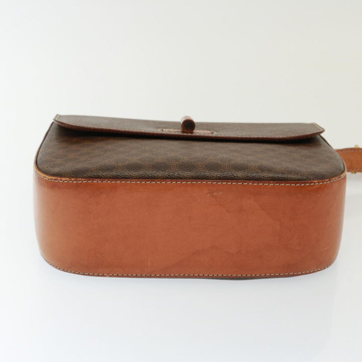 Celine Macadam Canvas Shoulder Bag PVC Leather Brown Auth 77717