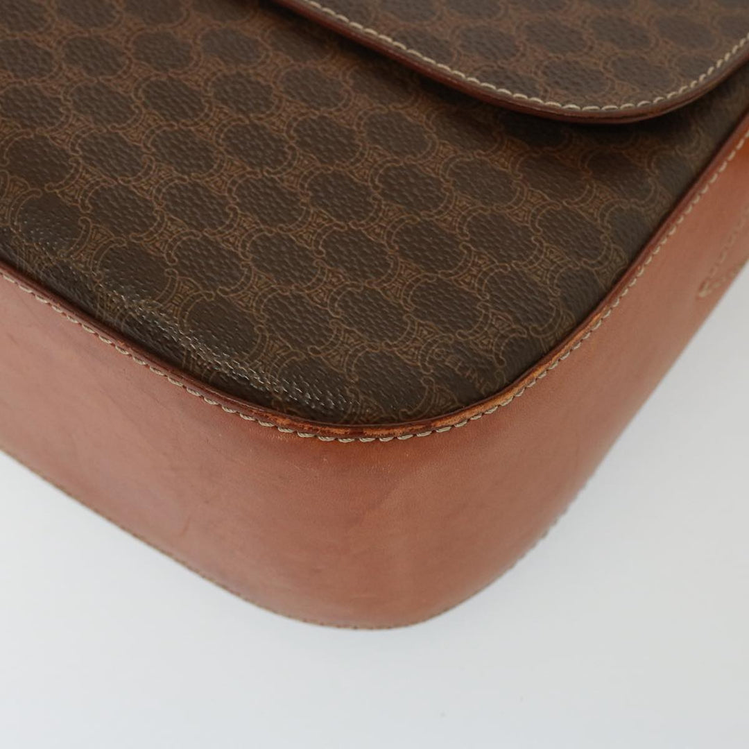 Celine Macadam Canvas Shoulder Bag PVC Leather Brown Auth 77717