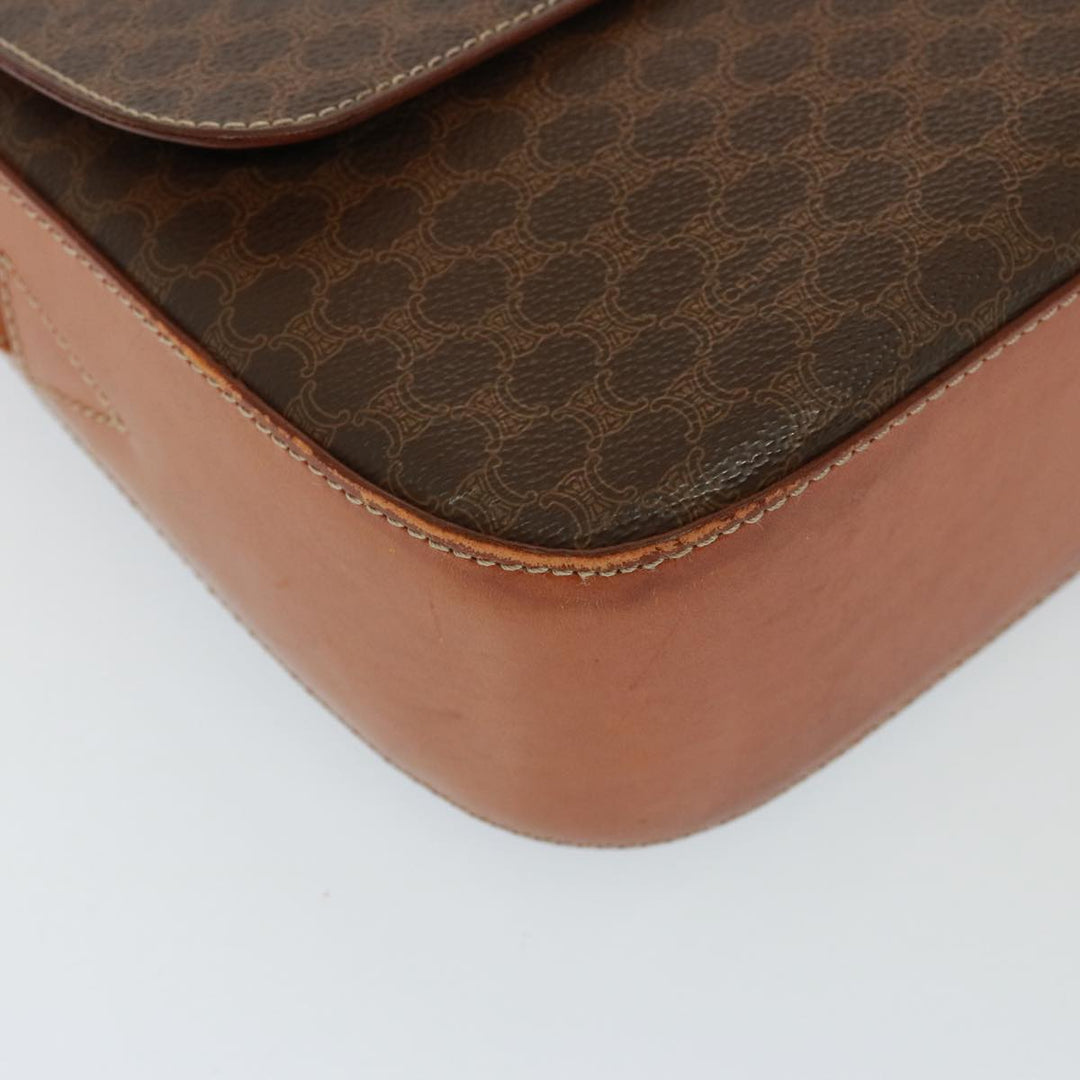 Celine Macadam Canvas Shoulder Bag PVC Leather Brown Auth 77717