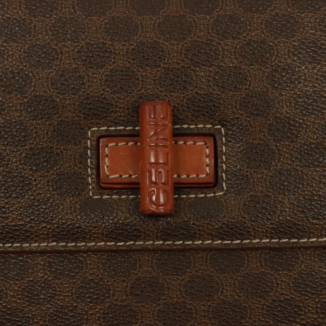 Celine Macadam Canvas Shoulder Bag PVC Leather Brown Auth 77717