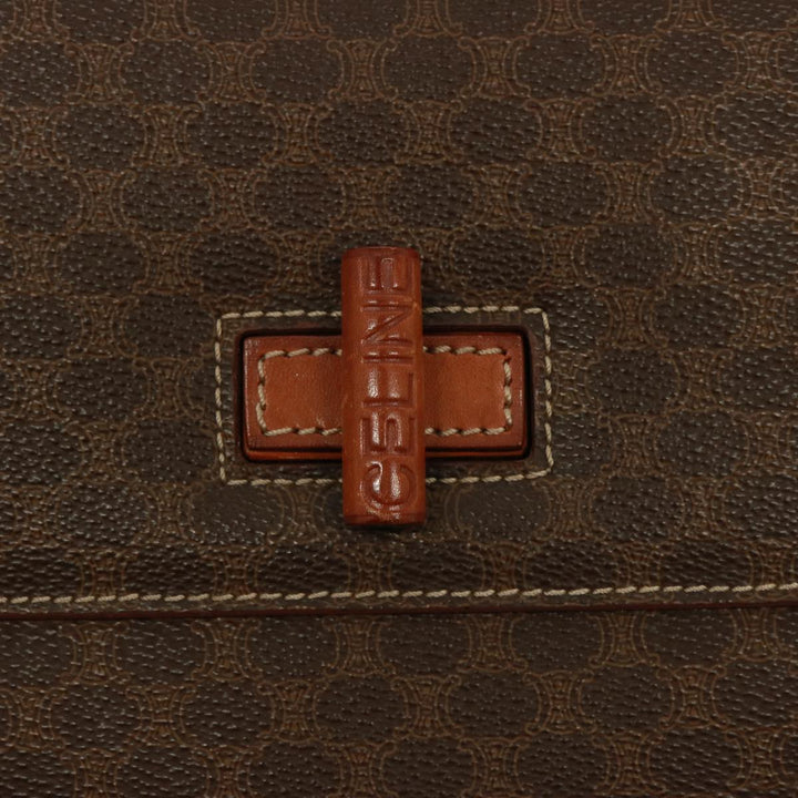 Celine Macadam Canvas Shoulder Bag PVC Leather Brown Auth 77717