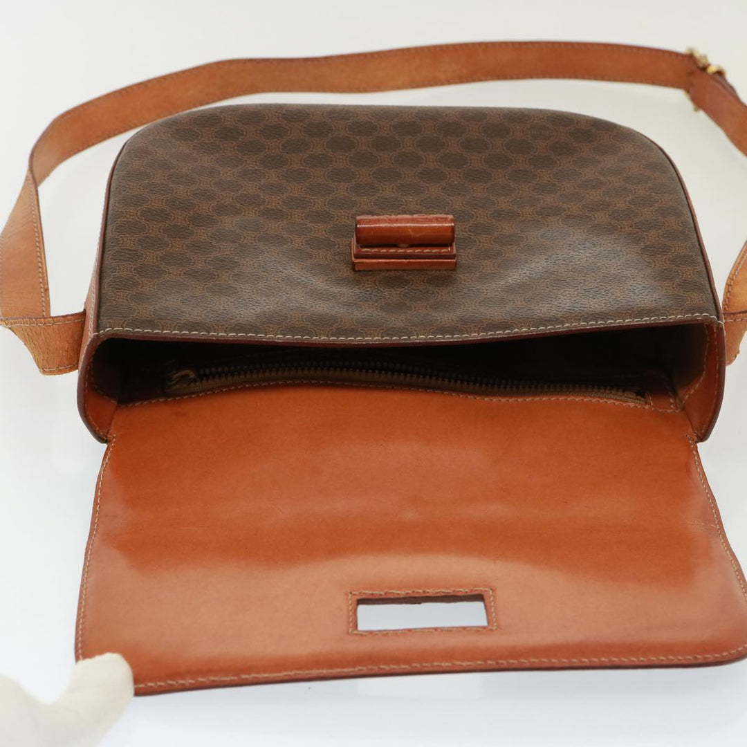 Celine Macadam Canvas Shoulder Bag PVC Leather Brown Auth 77717