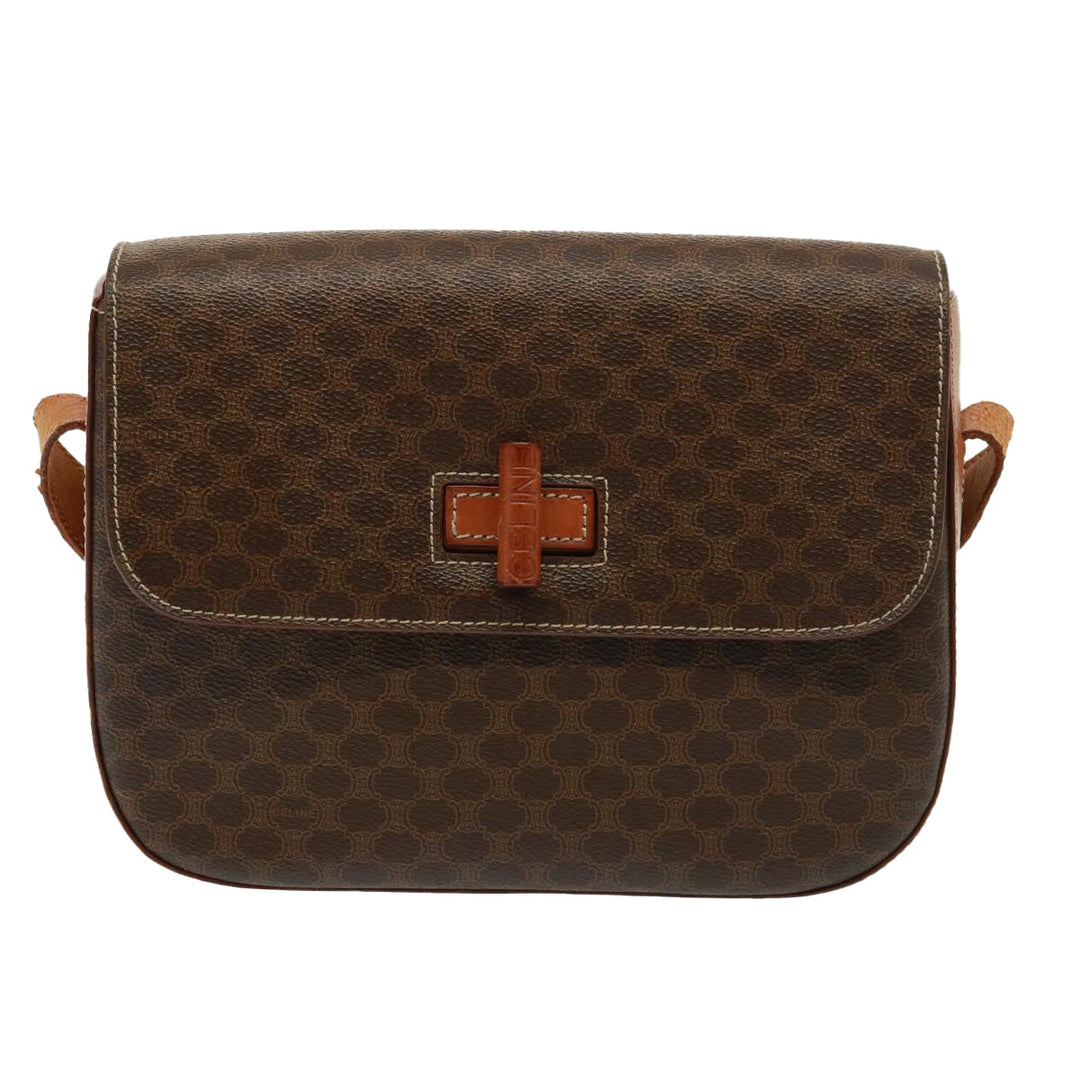 Celine Macadam Canvas Shoulder Bag PVC Leather Brown Auth 77717