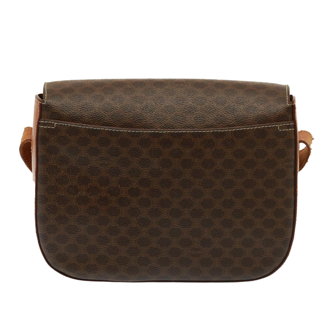 Celine Macadam Canvas Shoulder Bag PVC Leather Brown Auth 77717