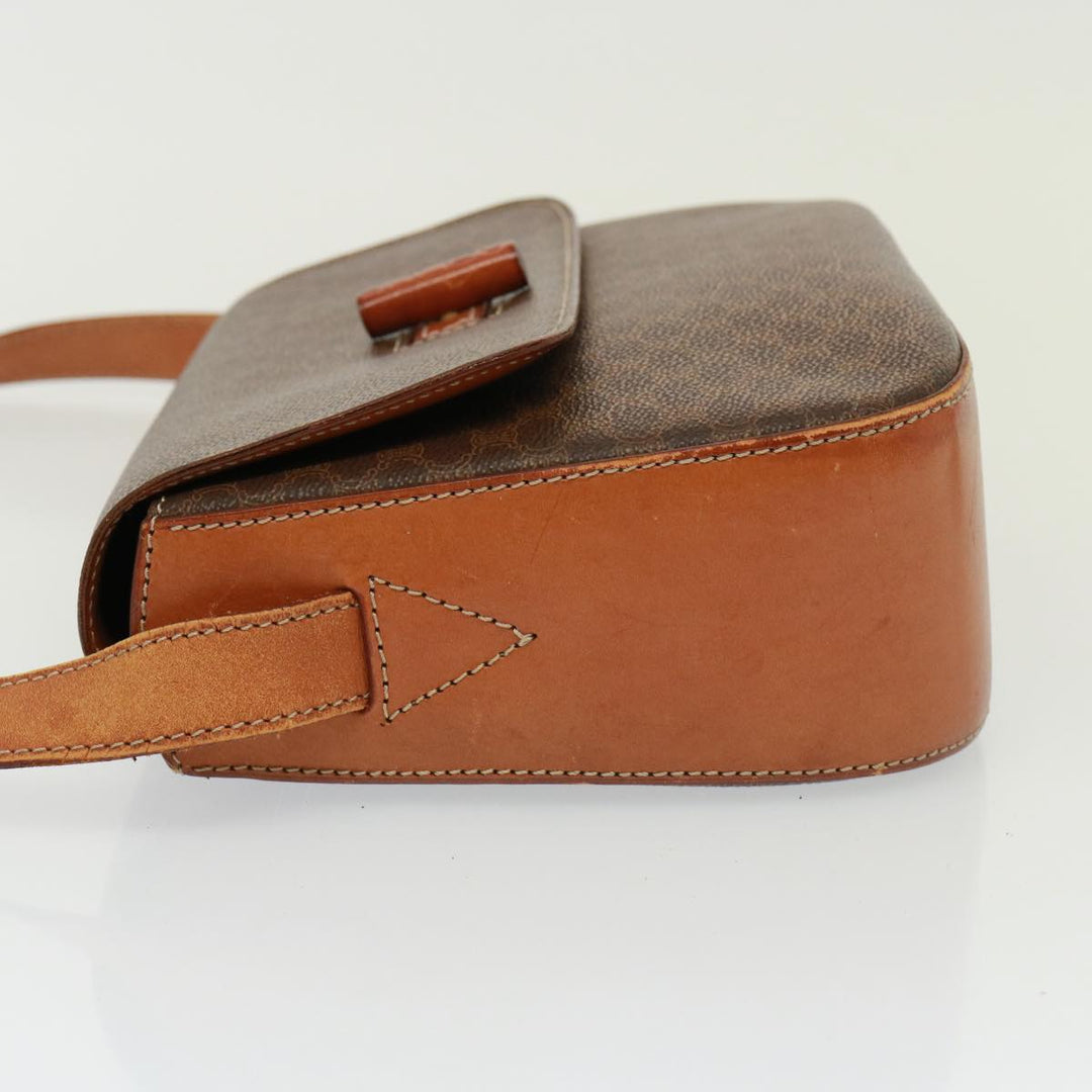 Celine Macadam Canvas Shoulder Bag PVC Leather Brown Auth 77717