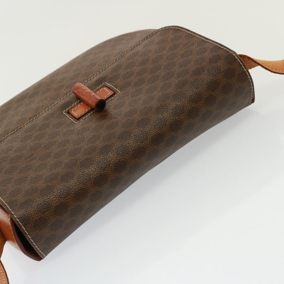 Celine Macadam Canvas Shoulder Bag PVC Leather Brown Auth 77717