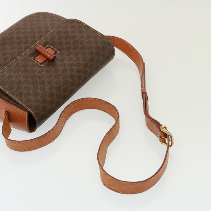 Celine Macadam Canvas Shoulder Bag PVC Leather Brown Auth 77717