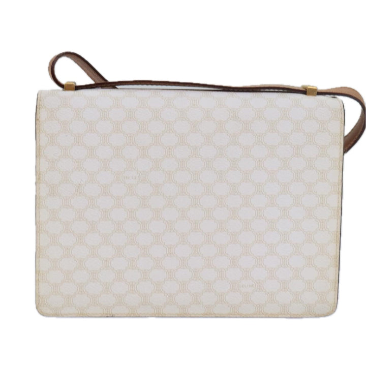 Celine Macadam Canvas Shoulder Bag PVC White Auth 77759