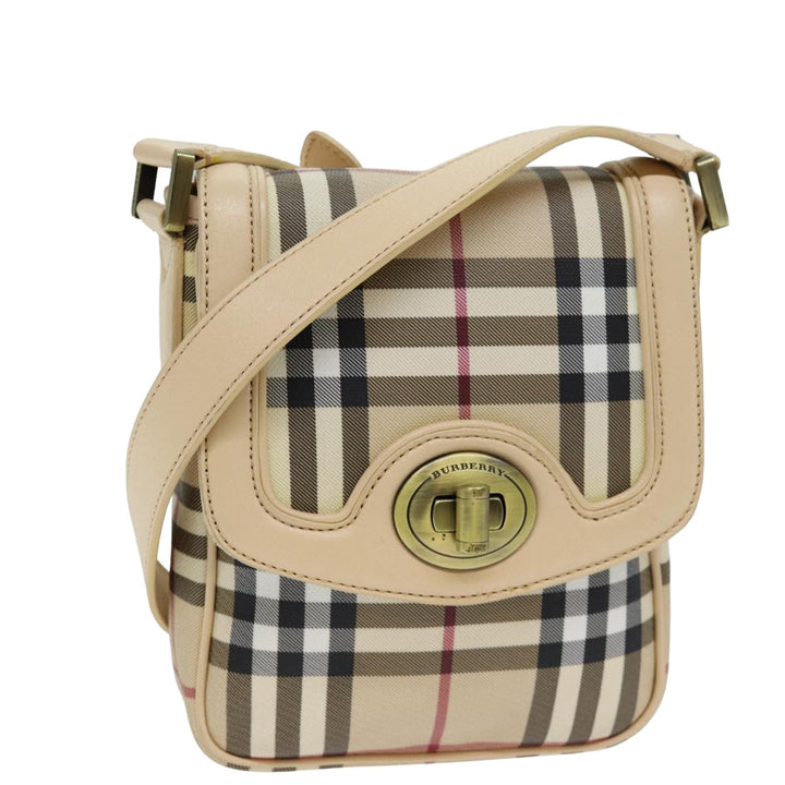 Burberry Shoulder Bag PVC Leather Beige Red Auth 77768