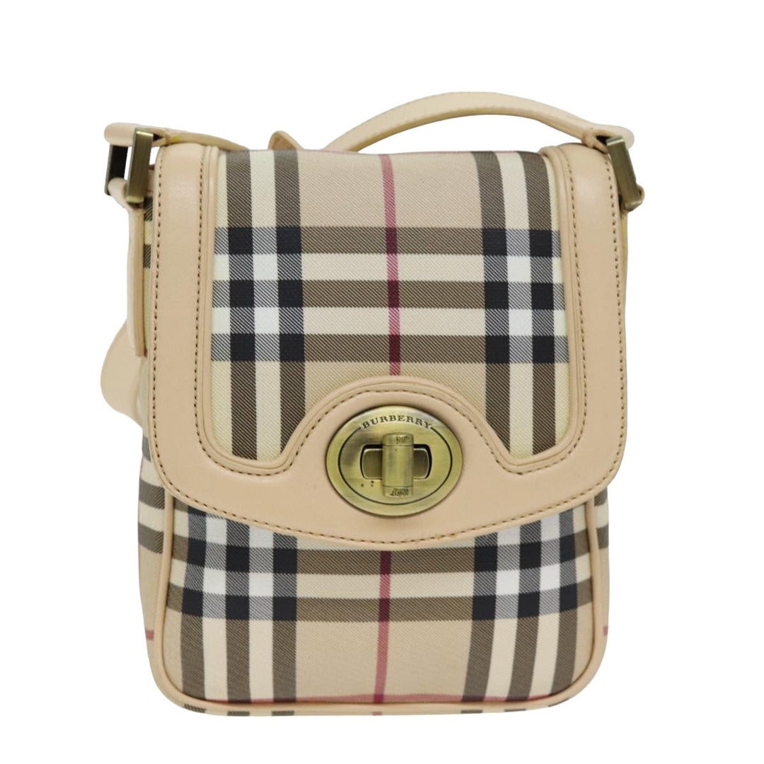 Burberry Shoulder Bag PVC Leather Beige Red Auth 77768