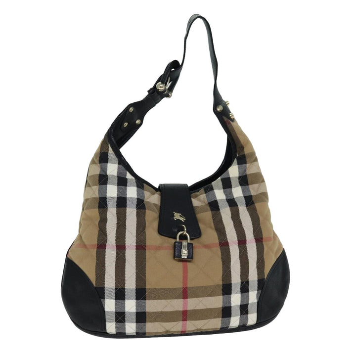 Burberry Nova Check Shoulder Bag Canvas Leather Beige Black Auth 77769
