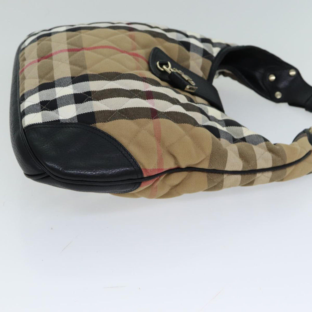 Burberry Nova Check Shoulder Bag Canvas Leather Beige Black Auth 77769