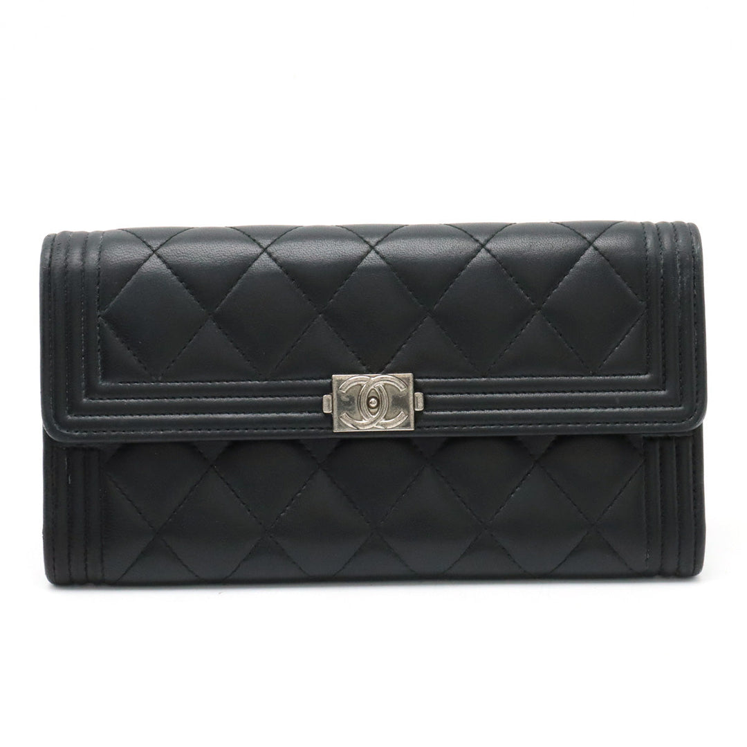 Top Quality Chanel Top Quality Chanel BOY Top Quality Chanel MATRASSES COCOMARK 2 Foldable Wallet 2 Foldable Wallet Leather Black Black Silver Gold  A80286