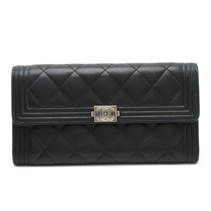 Top Quality Chanel Top Quality Chanel BOY Top Quality Chanel MATRASSES COCOMARK 2 Foldable Wallet 2 Foldable Wallet Leather Black Black Silver Gold  A80286
