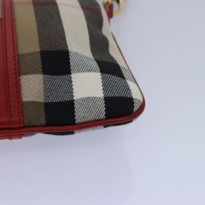 Burberry Nova Check Shoulder Bag Canvas Leather Red Beige Auth 77800