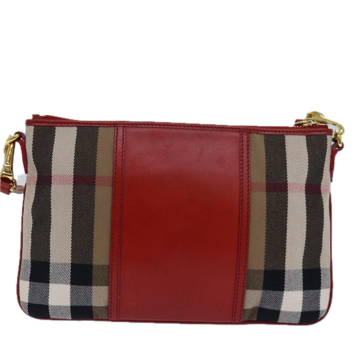 Burberry Nova Check Shoulder Bag Canvas Leather Red Beige Auth 77800