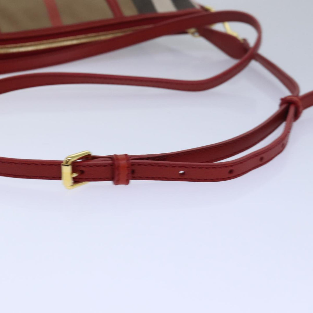 Burberry Nova Check Shoulder Bag Canvas Leather Red Beige Auth 77800