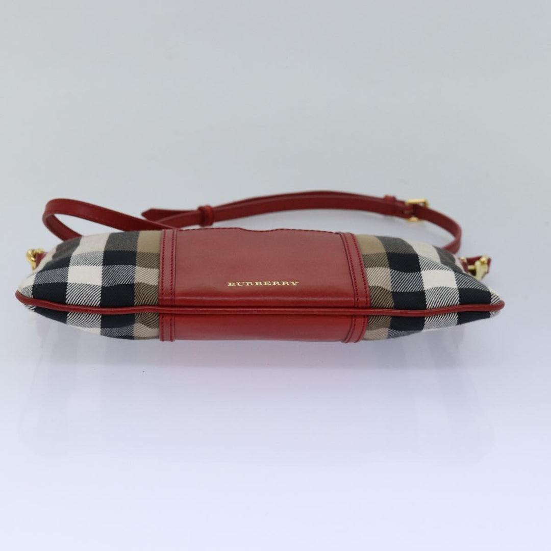 Burberry Nova Check Shoulder Bag Canvas Leather Red Beige Auth 77800