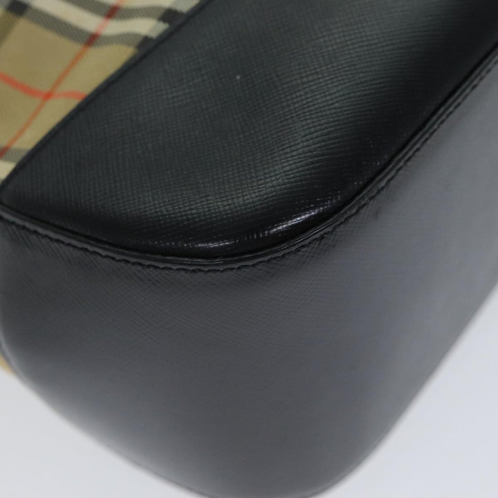 Burberry Nova Check Hand Bag Canvas Black Auth 77803