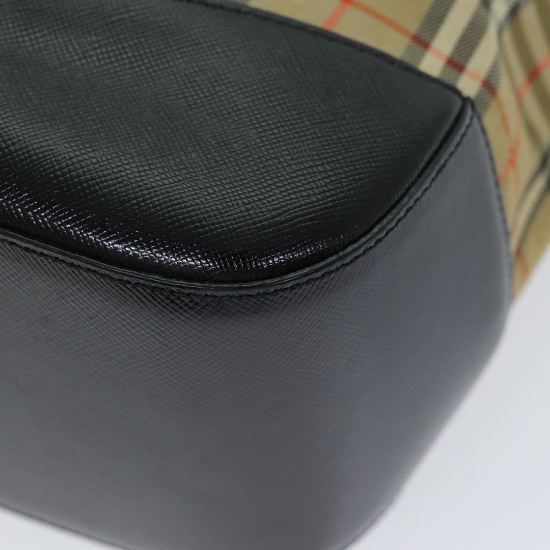 Burberry Nova Check Hand Bag Canvas Black Auth 77803