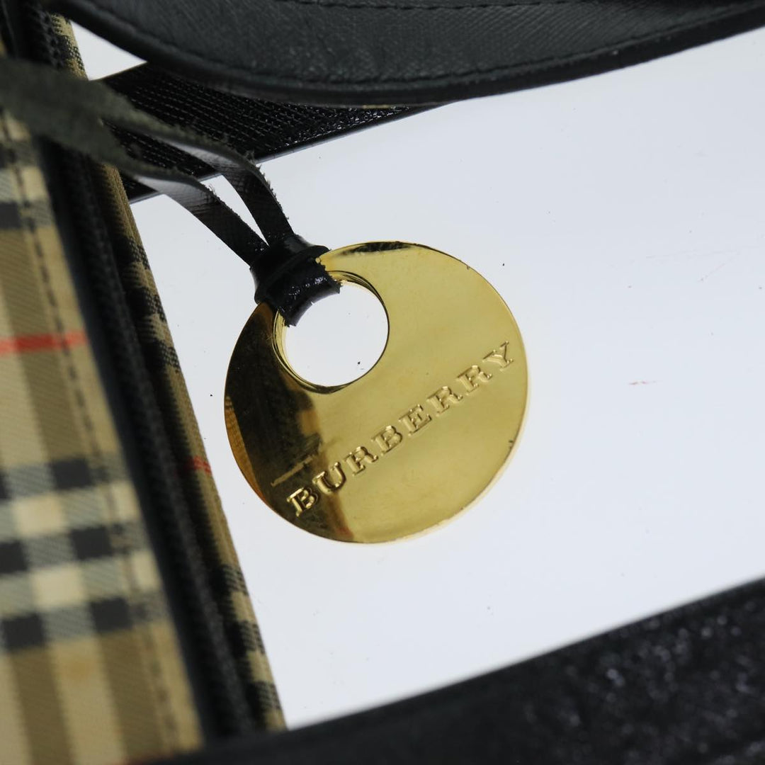 Burberry Nova Check Hand Bag Canvas Black Auth 77803