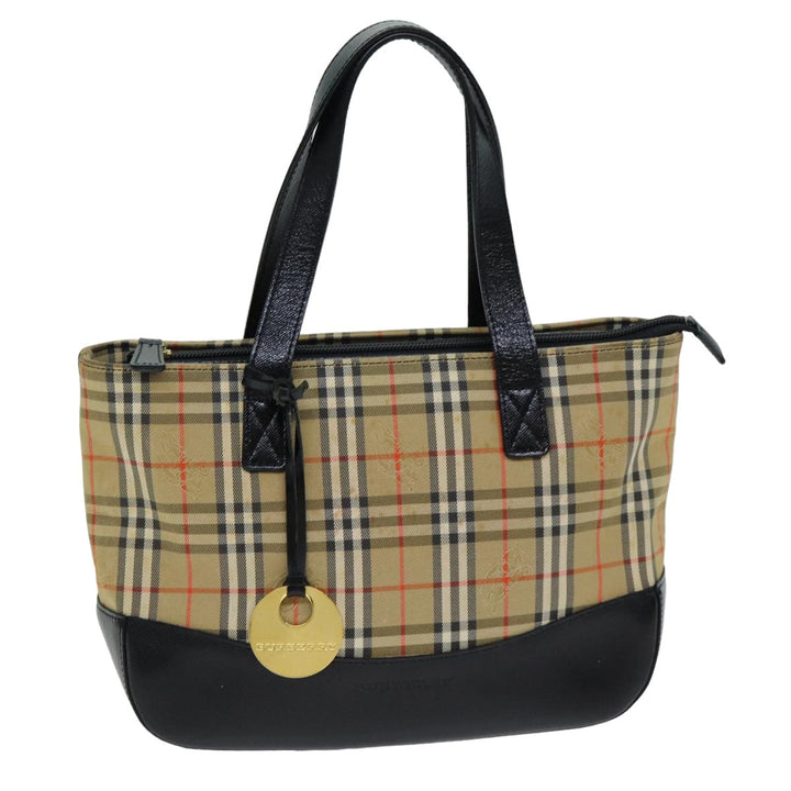 Burberry Nova Check Hand Bag Canvas Black Auth 77803