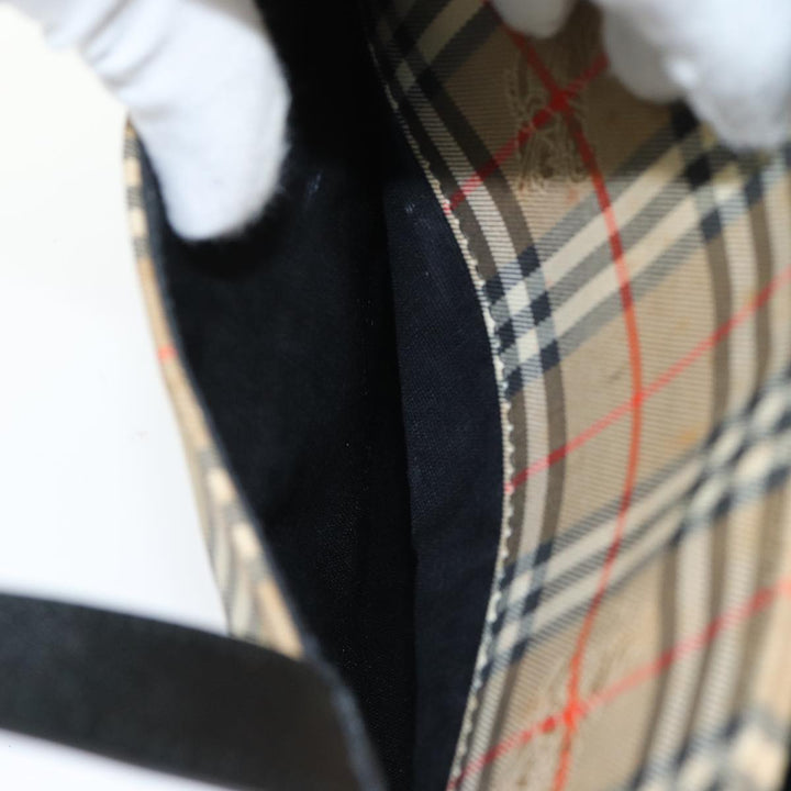 Burberry Nova Check Hand Bag Canvas Black Auth 77803