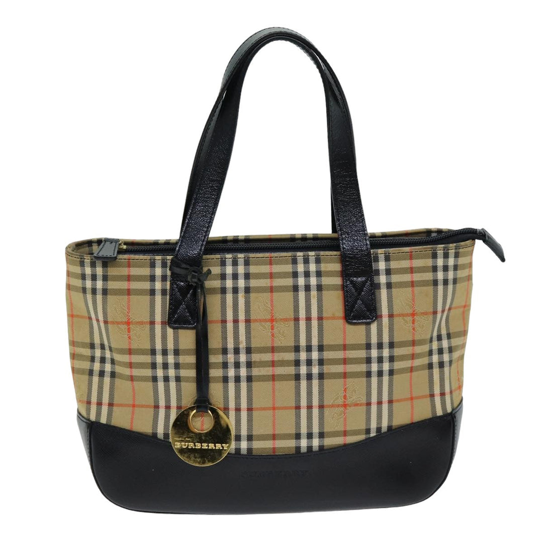 Burberry Nova Check Hand Bag Canvas Black Auth 77803