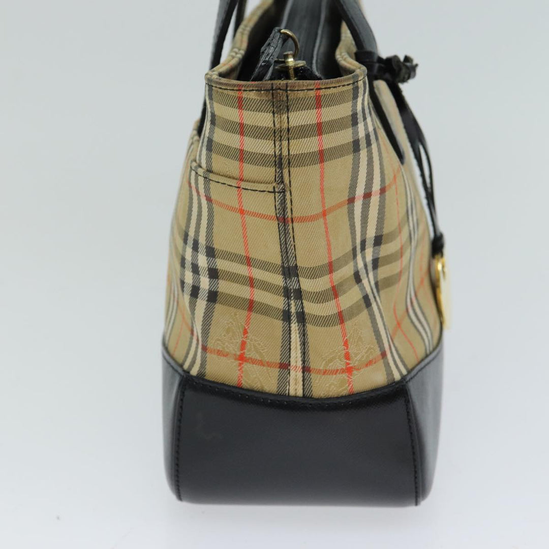 Burberry Nova Check Hand Bag Canvas Black Auth 77803