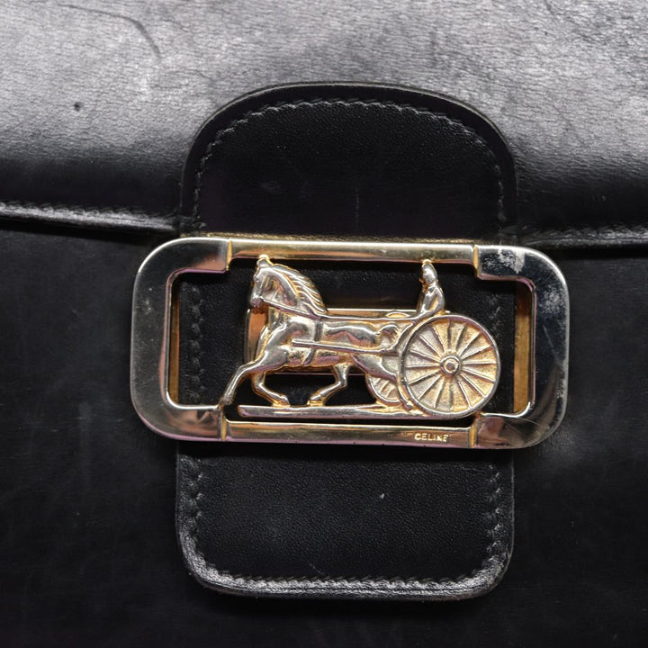 Celine Shoulder Bag Leather Black  77808