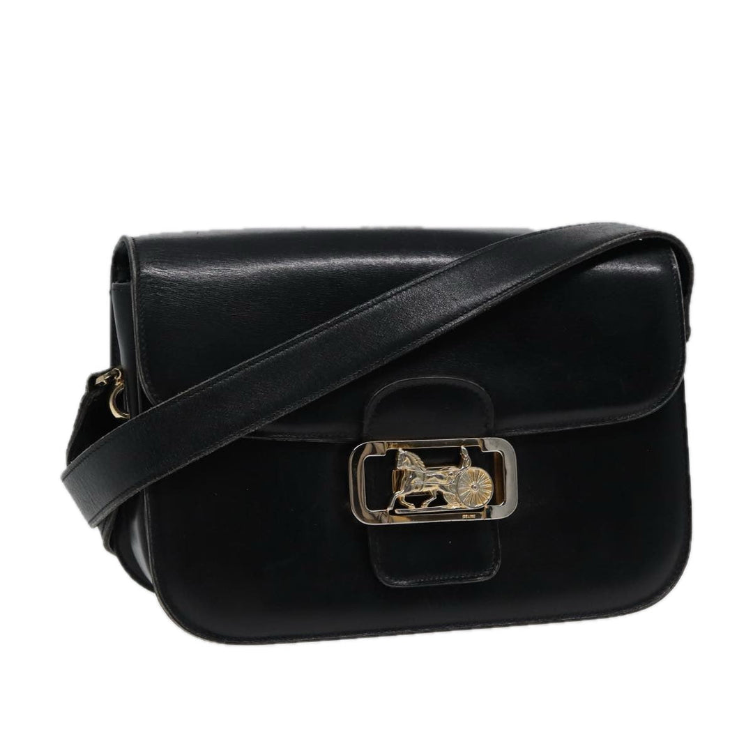 Celine Shoulder Bag Leather Black  77808