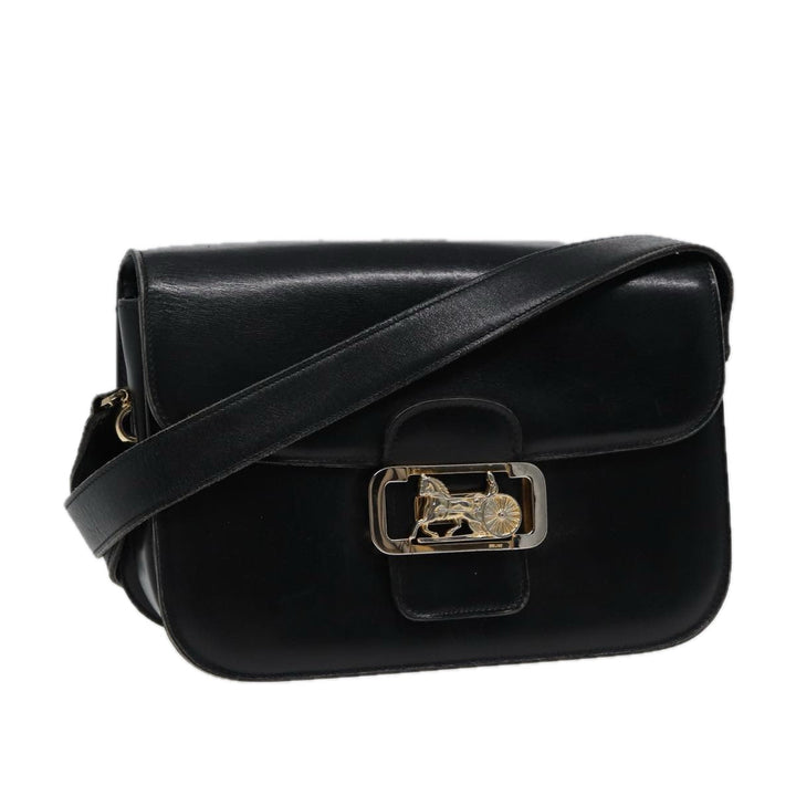 Celine Shoulder Bag Leather Black  77808