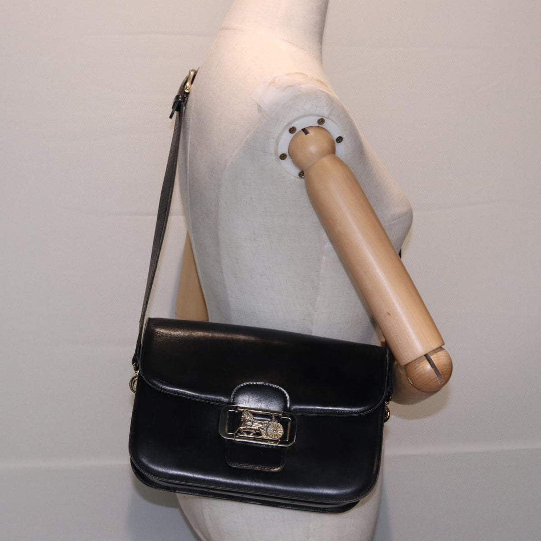 Celine Shoulder Bag Leather Black  77808