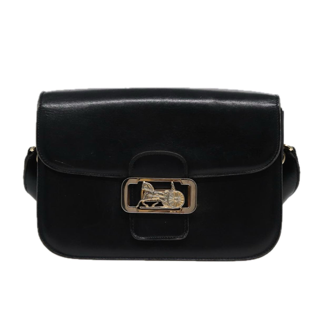 Celine Shoulder Bag Leather Black  77808
