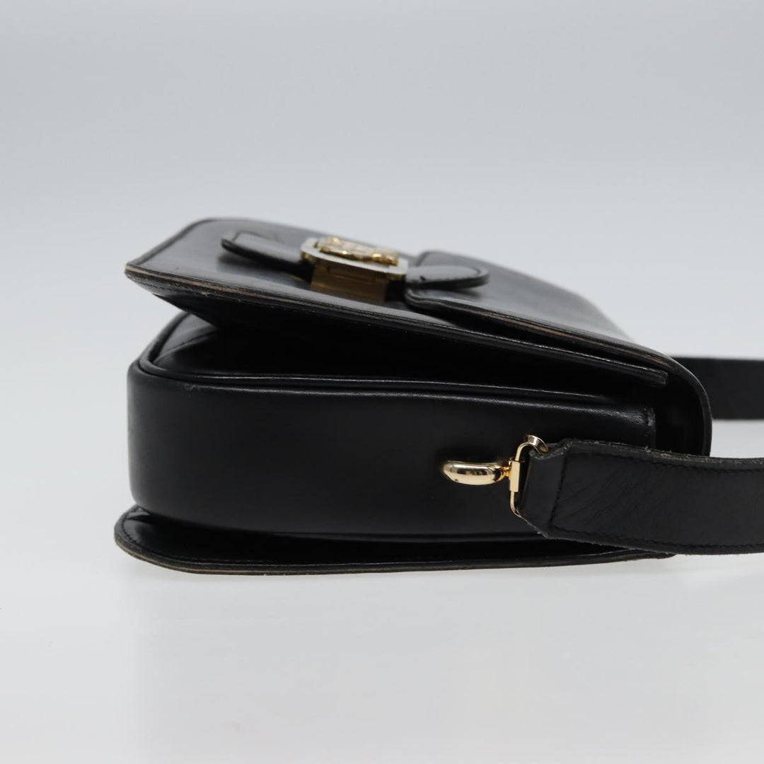 Celine Shoulder Bag Leather Black  77808