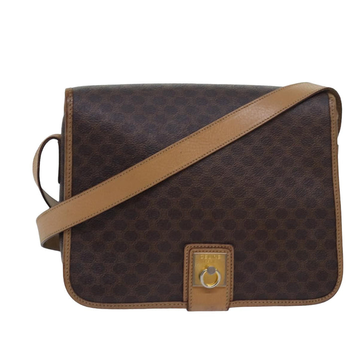 Celine Macadam Canvas Shoulder Bag PVC Leather Brown Auth 77811