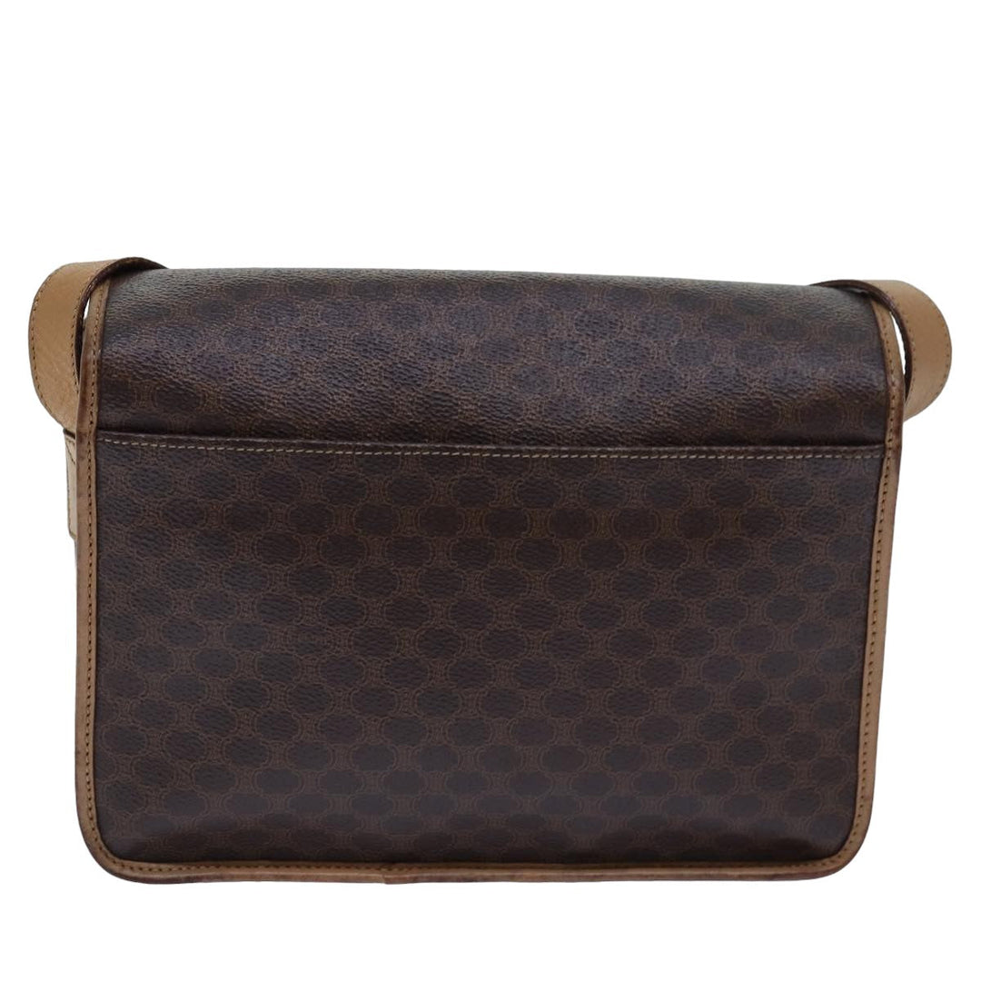 Celine Macadam Canvas Shoulder Bag PVC Leather Brown Auth 77811