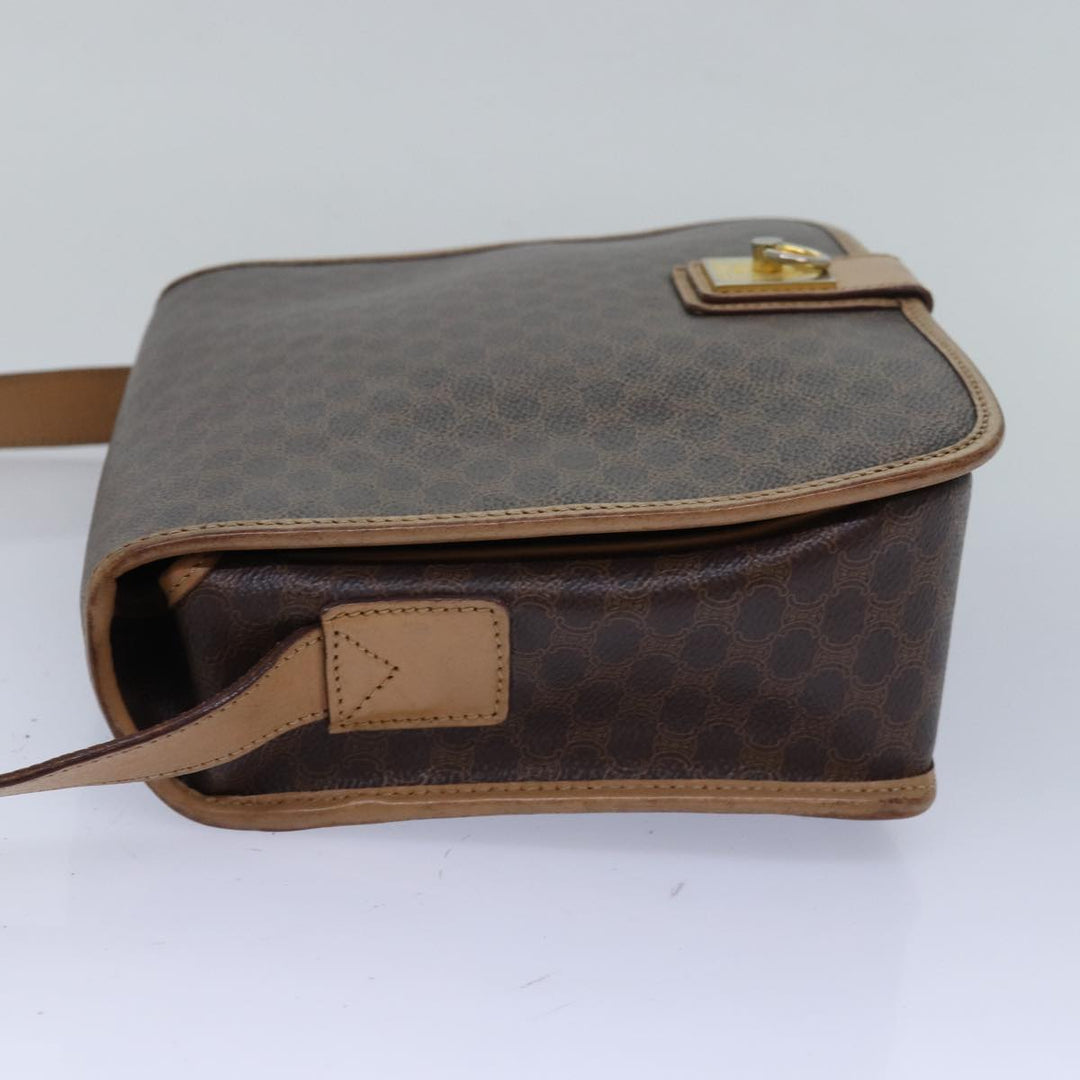 Celine Macadam Canvas Shoulder Bag PVC Leather Brown Auth 77811