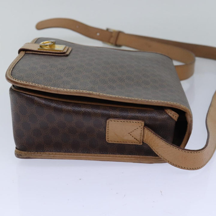 Celine Macadam Canvas Shoulder Bag PVC Leather Brown Auth 77811