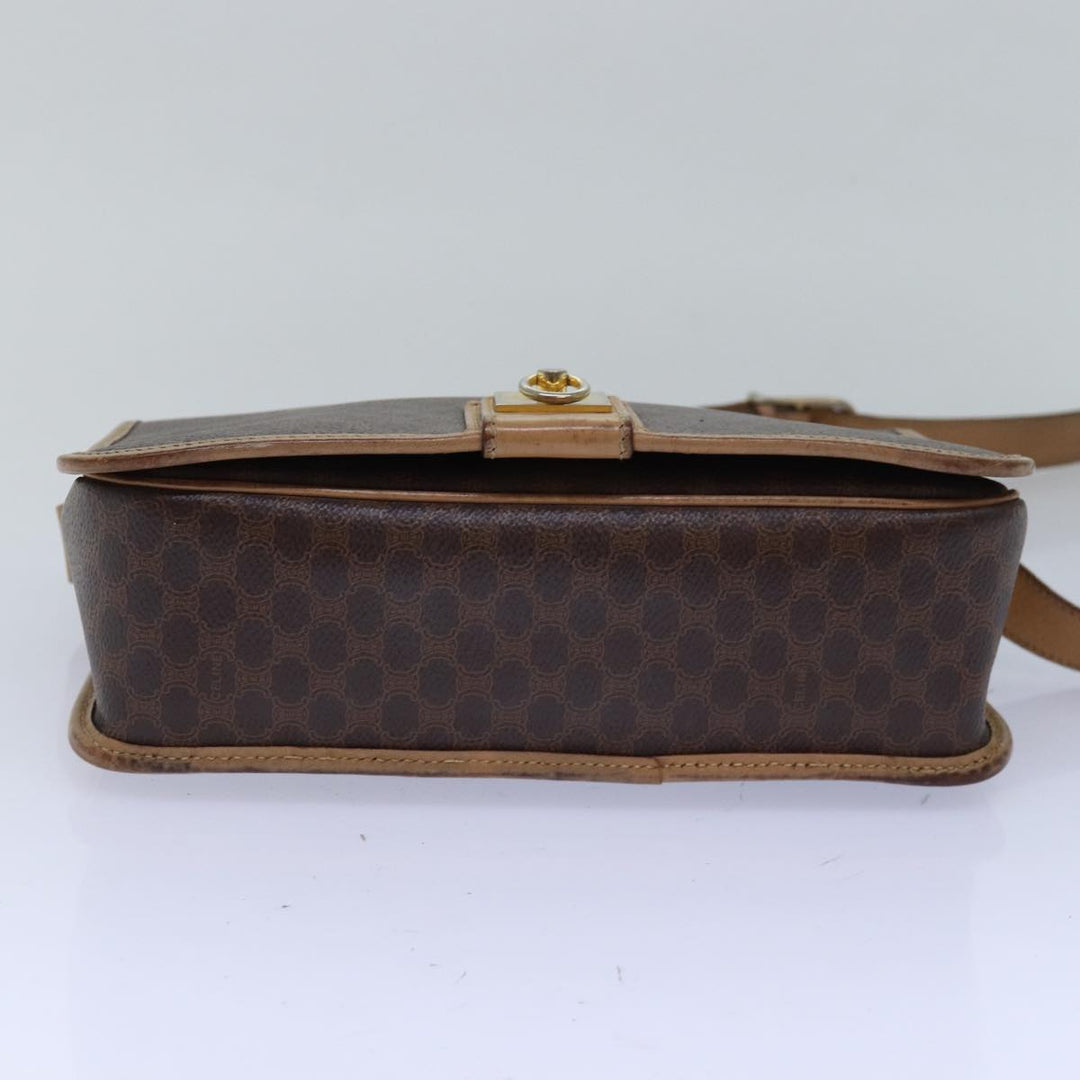 Celine Macadam Canvas Shoulder Bag PVC Leather Brown Auth 77811