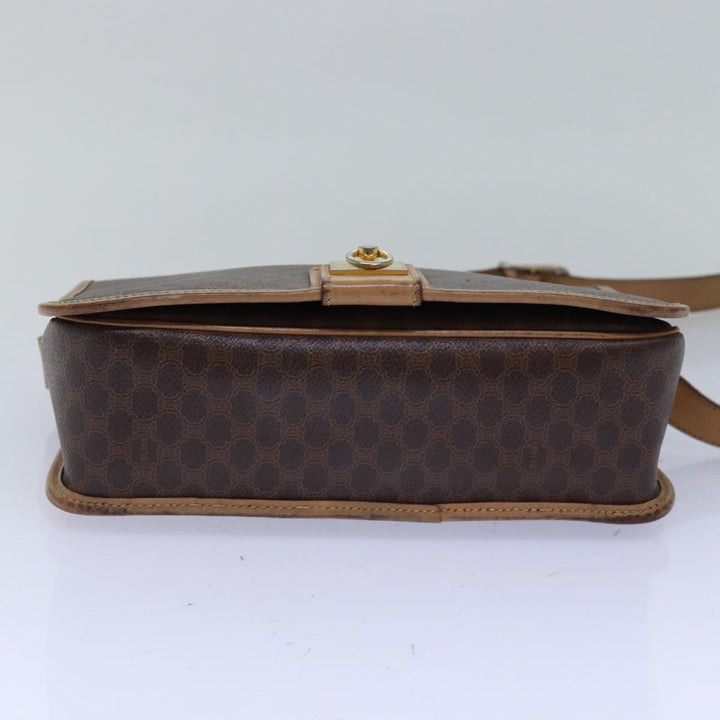 Celine Macadam Canvas Shoulder Bag PVC Leather Brown Auth 77811