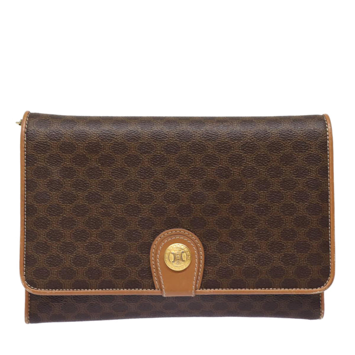 Celine Shoulder Bag PVC Leather Brown Auth 77814