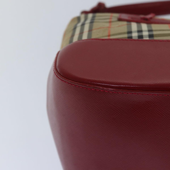 Burberry Nova Check Shoulder Bag Canvas Enamel Red Auth 77831